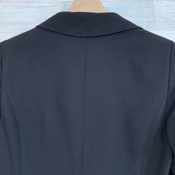 Worth Wool Ruffle Blazer Jacket Black Ruffle Hem Pockets Lined Cropped Womens 4 - Picture 6 of 8